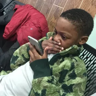 😦 boy, child, phone, camouflage, portrait whatsapp sticker