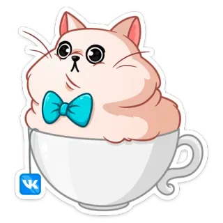 ☹️ кот, чашка, чай, милый, каваий, животное telegram sticker