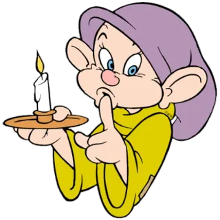 🤫 Dopey Snow White and the Seven Dwarfs cartone animato, Disney, Eolo, nano, candela, silenzioso telegram sticker