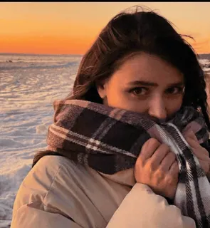 💗 woman, scarf, beach, sunset, ocean, winter telegram sticker