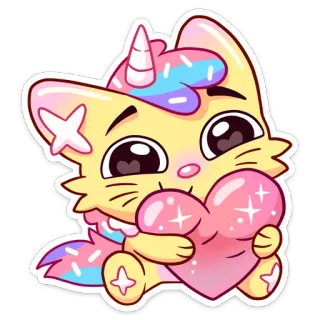 ❤️ gato, unicórnio, coração, fofo, kawaii, adesivo, desenho animado, animal whatsapp sticker