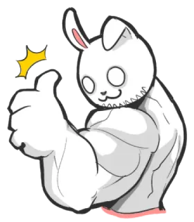 👍 Hase, Muskeln, Daumen hoch, Tier, Weiß, Cartoon whatsapp sticker