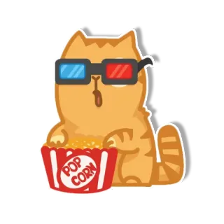 😎 Popcorn gato, 3D, palomitas, película, gafas, viendo telegram sticker