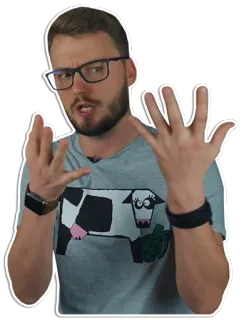 🖐 mann, person, brille, zeigen, kuh, t-shirt, geste whatsapp sticker