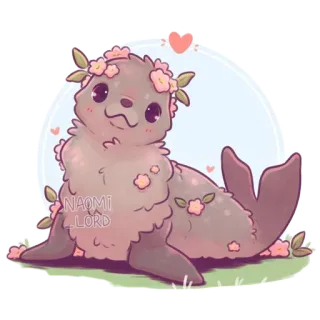 🦭 NAOMI LORD seal, flower, cute, animal, cartoon telegram sticker