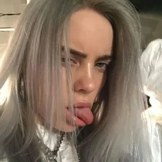 🤨 Billie Eilish บิลลี ไอลิช, นักร้อง, คนดัง, ป๊อปสตาร์, ผมสีเทา, ภาพเหมือน telegram sticker