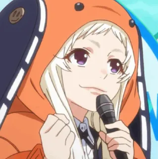 🍭 Runa Yomozuki Kakegurui อนิเมะ, ผู้หญิง, สีส้ม, เสื้อฮู้ด, ไมโครโฟน, ตัวละคร, Kakegurui, รุนะ โยโมสึกิ whatsapp sticker