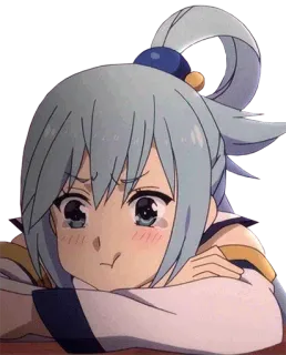 😢 Aqua Konosuba อนิเมะ, Konosuba, Aqua, เศร้า, ร้องไห้, น่ารัก telegram sticker