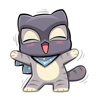 🥳 고양이, 만화, 스티커, 행복한, 귀여운, 스카프, 동물 telegram sticker