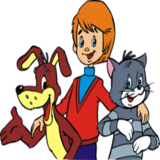 👥 Dessin animé, Garçon, Chien, Chat, Amitié, Personnages whatsapp sticker