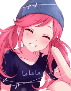 😃 La La La La อนิเมะ สาว, ผมสีชมพู, เพลง, น่ารัก, การ์ตูน, ภาพประกอบ, ร่าเริง telegram sticker