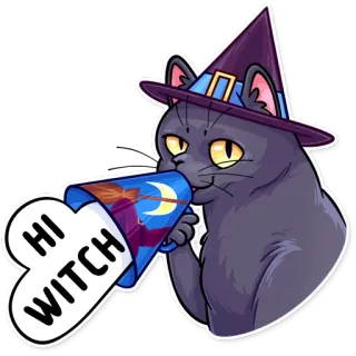 👋 HI WITCH kucing, halloween, penyihir, topi, magi, mantra telegram sticker