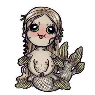 😛 sirena, lindo, kawaii, fantasía, dibujos animados, pez, personaje whatsapp sticker