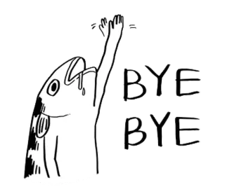 🐈 BYE BYE рыба, машет, прощание, пока, мультик, черно-белое whatsapp sticker