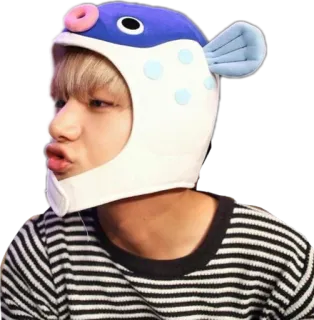 😗 person, hat, fish, striped shirt telegram sticker