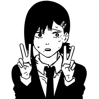 😦 Kobeni Higashiyama Chainsaw Man 애니메이션, 만화, 코베니, 체인소 맨, 피스 사인, 캐릭터 telegram sticker