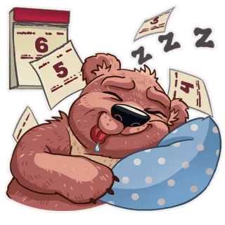 😴 zzzz dormindo, urso, desenho animado, calendário, zzz, soneca telegram sticker