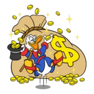 💵 Scrooge McDuck Scrooge McDuck, tiền, vịt, tiền vàng, phim hoạt hình, sự giàu có, ký hiệu đô la telegram sticker