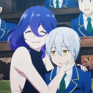 🤍 Anime, Charaktere, blaue Haare, Umarmung telegram sticker