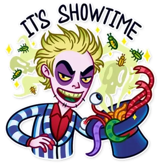 😈 Beetlejuice IT'S SHOWTIME beetlejuice, showtime, desenho animado, filme, personagem whatsapp sticker
