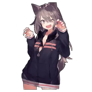 😈 Anime, Wolf meisje, Kawaii, Schattig, Cartoon telegram sticker