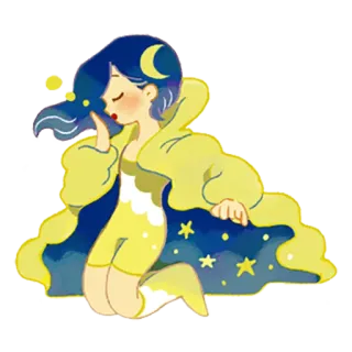 😪 Frau, Mädchen, Mond, Sterne, Fantasy, Gelb, Nacht telegram sticker