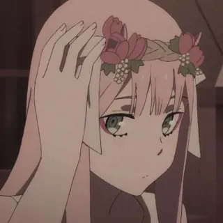 🌷 Zero Two Darling in the Franxx Anime, Garota, Coroa de flores, Zero Two, Darling in the Franxx telegram sticker