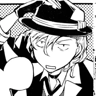 🐾 Chuuya Nakahara Bungou Stray Dogs Anime, Manga, Nhân vật, Mũ, Chân dung, Trắng đen, Phim hoạt hình telegram sticker