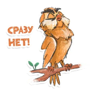 😬 СРАЗУ НЕТ! gufo, uccello, no, russo, pigro, stanco telegram sticker