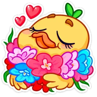 ☺️ pato, flores, fofo, amor, coração, kawaii, desenho animado telegram sticker