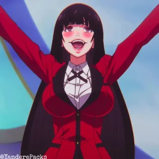 🥢 @YanderePacks anime, girl, red, uniform, happy, black hair whatsapp sticker