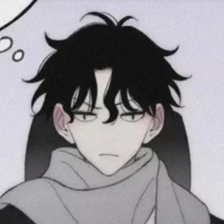 🍶 Anime, Manga, Kartun, Rambut hitam, Suram, Syal, Ilustrasi telegram sticker