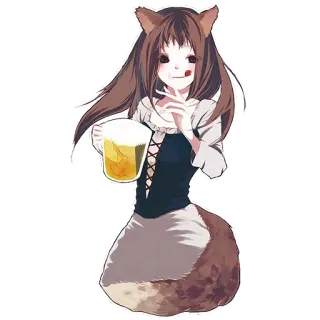 🍺 Аниме, Девушка, Пиво, Напиток, Лиса, Кемономими, Милый telegram sticker