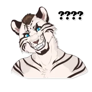 ❔ ???? animal, poilu, tigre, points d'interrogation, confus, dessin animé telegram sticker
