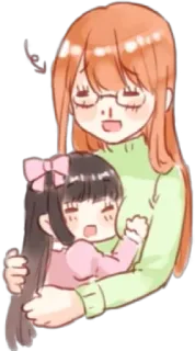 🤗 动漫, 可爱, 女孩, 拥抱, 爱, 母亲, 女儿 telegram sticker