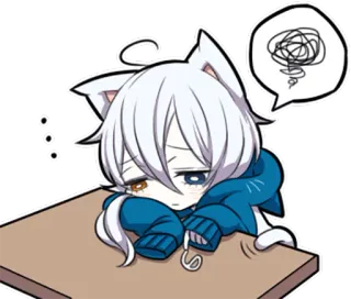 😞 kot, anime, smutny, słodki, kawaii, kreskówka, chibi, manga telegram sticker