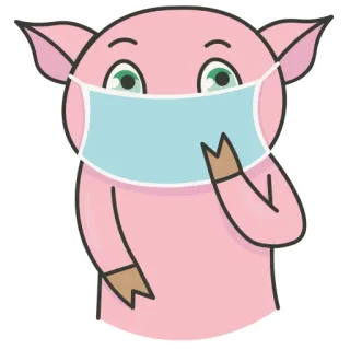 😮 cerdo, máscara, dibujos animados, animal, lindo, salud, protección whatsapp sticker