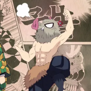 ⚔ Inosuke Hashibira Demon Slayer Anime, Inosuke, Demon Slayer, Testa di cinghiale, Combattimento telegram sticker