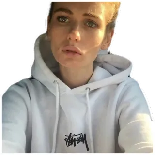 😌 frau, porträt, hoodie, stussy telegram sticker