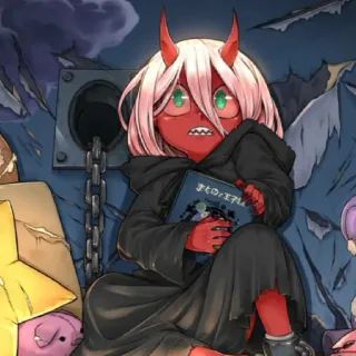 😱 ナゾノエグゼエム 애니메이션, 악마, 몬스터, 소녀, 귀여운, 책, 몬스터 걸, 분홍색 telegram sticker