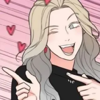 🥢 woman, cartoon, hearts, wink, pointing, cheerful telegram sticker