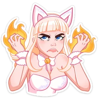 😡 девушка-кошка, аниме, огонь, злой, стикер, мультфильм whatsapp sticker