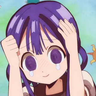💜 anime, desenho animado, garota, cabelo roxo, olhos espiralados telegram sticker