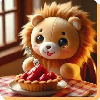 🍒 lew, pluszowy miś, placek truskawkowy, deser, słodki, zdrowy, jedzenie whatsapp sticker