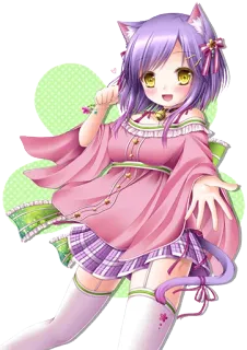😺 anime, neko, cat girl, kawaii, manga, purple hair, ears telegram sticker