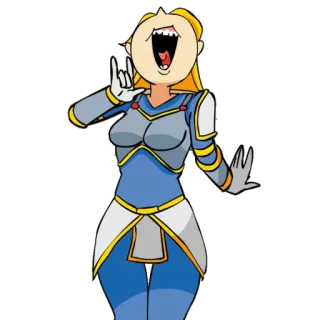 😄 cartoon, character, yawning, blonde, open mouth, armor, gesture, illustrated telegram sticker
