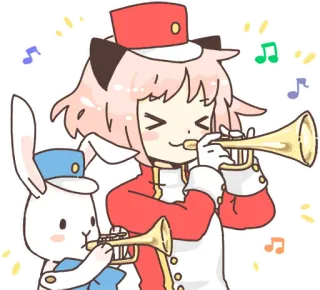 😆 Desenho animado, Trompete, Coelho, Bonito, Música, Banda, Instrumento musical telegram sticker