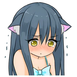 😔 ragazza anime, orecchie da gatto, piangendo, triste, emozionale, kawaii telegram sticker