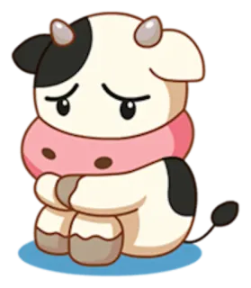 😟 krowa, zwierzę, kreskówka, słodki, smutny, kawaii telegram sticker
