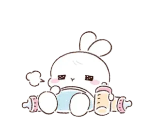 👶 kelinci, bayi, imut, kartun, binatang, empeng, botol telegram sticker